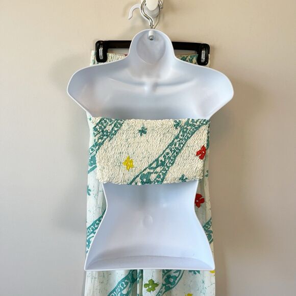 Stone Fox Wear Two Piece Linen Blend Set Smocked Bandeau Top & Pants Boho Small - Picture 4 of 9